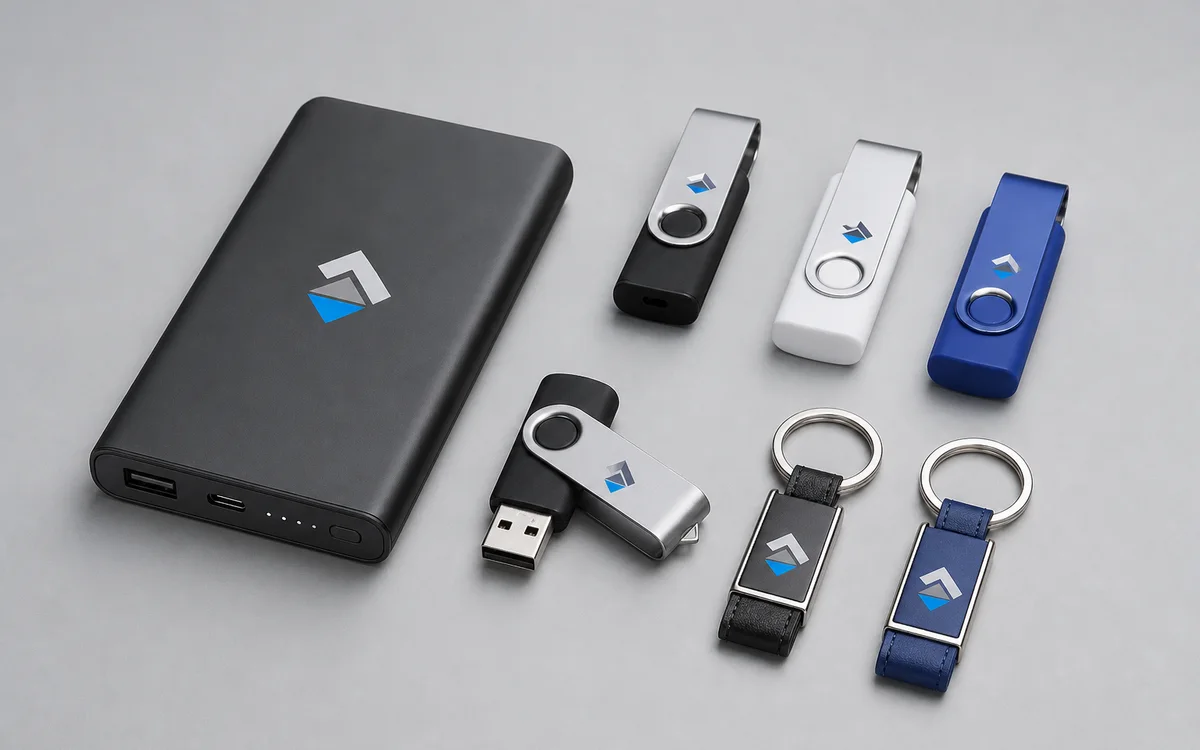 Набор брендированных гаджетов power bank USB накопители и брелок